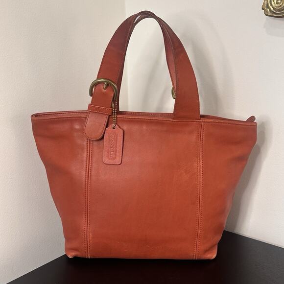 Vintage 90s Coach Red/Orange 4133 Waverly Leather Tote Bag w/ Original Hang Tag - Picture 1 of 14